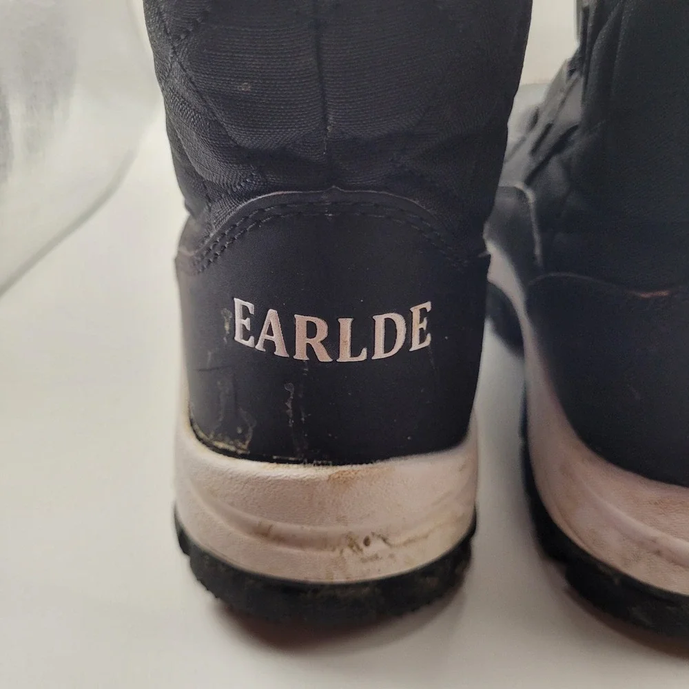 Earlde Mens Black Faux Fur Lined Winter Snow Boots Size 8 Lace Up Quilted Rugged